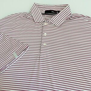 RLX Ralph Lauren Polo Shirt Men's XL Pink/White Striped Performance Golf Stretch